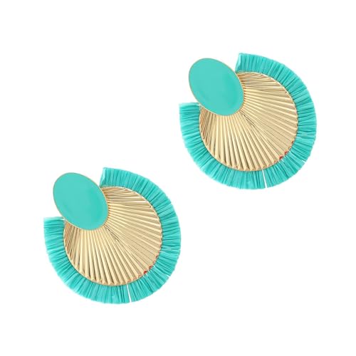 FANSHINUO Raffia-Quasten-Ohrringe, Fächerform, Ohrschmuck, Legierung, Textur, geeignet für den täglichen Gebrauch auf Partys von FANSHINUO