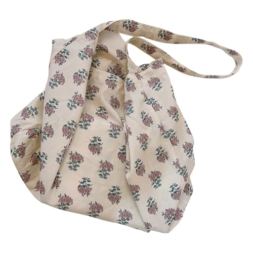 FANSHINUO Schultertasche mit Vintage-Blumenmuster, Baumwolle, offene Tasche, große Kapazität, Handtasche für den täglichen Gebrauch, Reisen, Einkaufstasche, Geldbörse, Mehrzweck-Baumwollbeutel, a, One von FANSHINUO