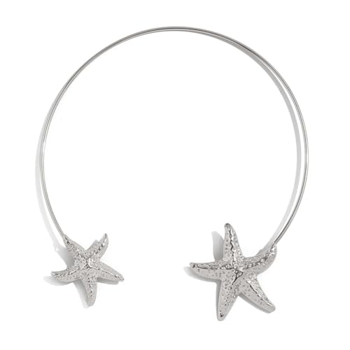 FANSHINUO Sea Inspired Metal Flower/Seestishes Open Collar Necklace Adjustable Neckchain Handmade Clavicle Chain Accessories, as the pic show, Metall von FANSHINUO