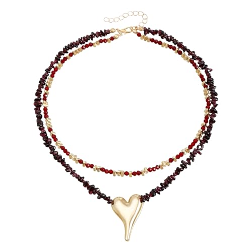 FANSHINUO Stilvolle, verstellbare Halskette mit natürlichem mehrfarbigem Stein, Herzanhänger, Schlüsselbeinkette, leichte Legierung, Schmuck für Damen von FANSHINUO