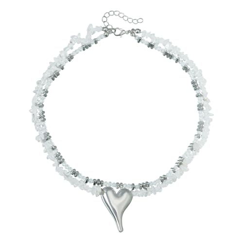 FANSHINUO Stilvolle, verstellbare Halskette mit natürlichem mehrfarbigem Stein, Herzanhänger, Schlüsselbeinkette, leichte Legierung, Schmuck für Damen von FANSHINUO