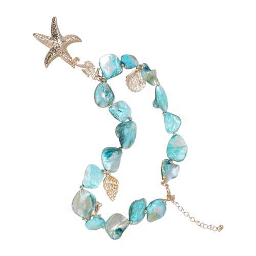 FANSHINUO Unregelmäßige Bohemian-Kette für Frauen mit Seestern und Muschel-Anhänger, tragbar für Beruf, Strandschmuck, 41cm-50cm, Metall von FANSHINUO