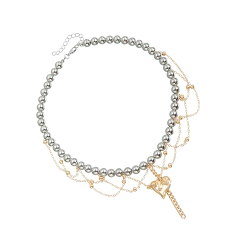 FANSHINUO Verstellbare Herz-Quasten-Perlen-Halskette, tragbar, eleganter Schmuck, Statement-Stücke für trendige Frauen im Alltag von FANSHINUO