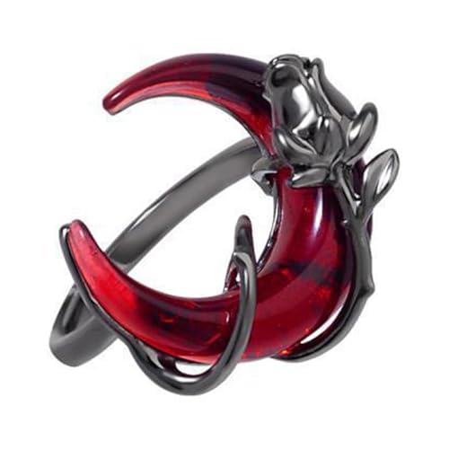 FANSHINUO Verstellbare rote Halbmonde und Rosenringe, offener Statement-Schmuck für Party, trendiges Damen-Accessoire von FANSHINUO