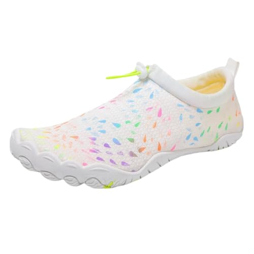 FANSU Aqua Schuhe Herren Damen, Bunt Stil Strandschuhe Schnelltrocknend Aquaschuhe Unisex GR 36-47 rutschfest Wasserschuhe Schwimmschuhe Sommer Atmungsaktive Badeschuhe (Weiß,42) von FANSU