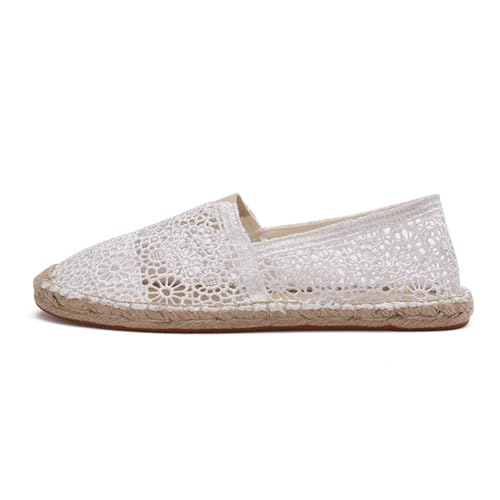 FANSU Aushöhlen Espadrilles für Damen, Sommer Geflochten Leinen Espadrilles Damen Casual Atmungsaktiv & Bequem Slip-on Canvas Schuhe von FANSU