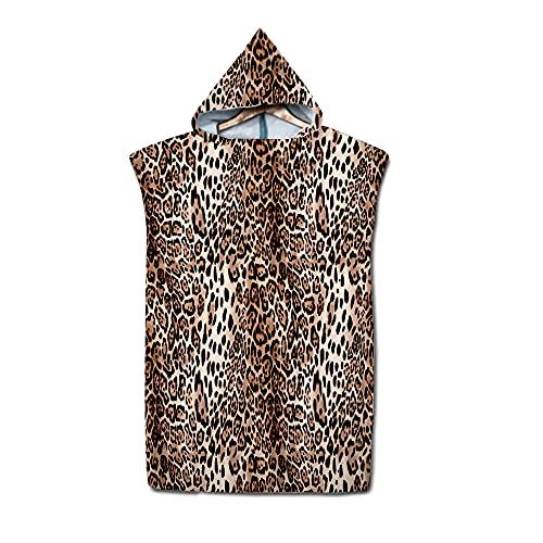 FANSU Badeponcho Strand Poncho Kapuze, Drucken Mikrofaser Strandtücher Handtuch Bademantel Badetuch Duschtücher Handtücher Für Umziehhilfe beim Wassersport Damen Herren (Brauner Leopard,75x110cm) von FANSU