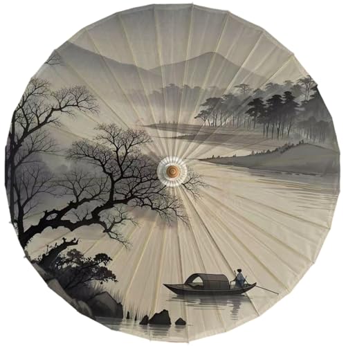 FANSU Chinesischer Regenschirm mit Holzgriff, Regenschirm aus Geöltem Papier Japanischer Sonnenschirm aus Reispapier mit Holzgriff Stockschirm Handgemachte (Schwarzer Baum,Durchmesser 86cm) von FANSU