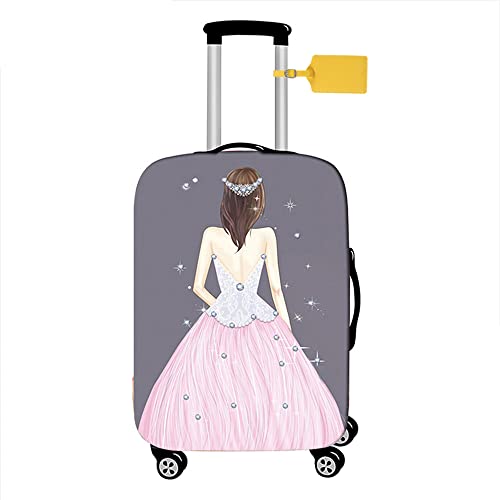 FANSU Elastisch Kofferhülle Kofferschutzhülle, Mädchen Prinzessin Stil Reisekoffer Schutzhülle mit Reißverschluss, Elasthan, Waschbar Gepäckabdeckung - 18 bis 32 Zoll (Grau rosa,M(22-25in)) von FANSU