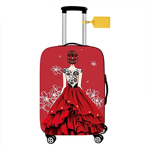 FANSU Elastisch Kofferhülle Kofferschutzhülle, Mädchen Prinzessin Stil Reisekoffer Schutzhülle mit Reißverschluss, Elasthan, Waschbar Gepäckabdeckung - 18 bis 32 Zoll (Rot,L(26-28in)) von FANSU