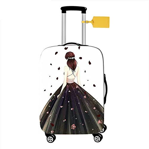 FANSU Elastisch Kofferhülle Kofferschutzhülle, Mädchen Prinzessin Stil Reisekoffer Schutzhülle mit Reißverschluss, Elasthan, Waschbar Gepäckabdeckung - 18 bis 32 Zoll (weiß schwarz,S(18-21in)) von FANSU