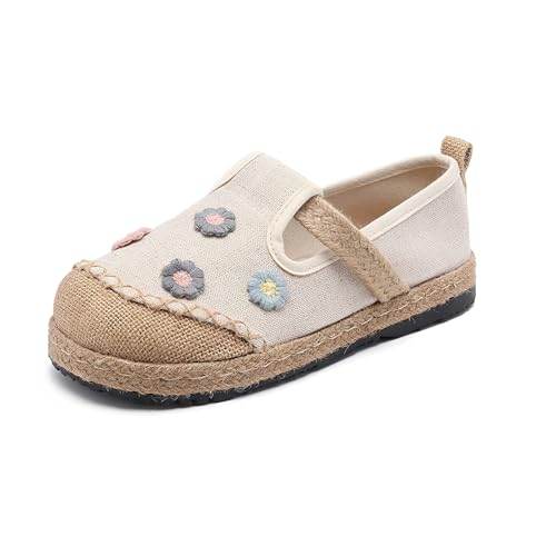 FANSU Espadrilles für Damen, Gänseblümchen-Stickerei Atmungsaktiv Flache Sommerschuhe Damen, Bequeme Slip Auf Lässiger Espadrilles, Leinenschuhe für Schuhe zum Wandern, Fahren, Dressy (Beige,37) von FANSU
