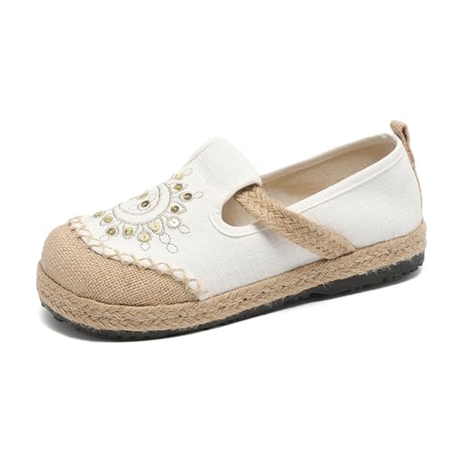 FANSU Espadrilles für Damen, Paillettenstickerei Sommer Geflochten Leinen Espadrilles Damen Casual Slip-on Canvas Schuhe, Atmungsaktiv & Bequem von FANSU
