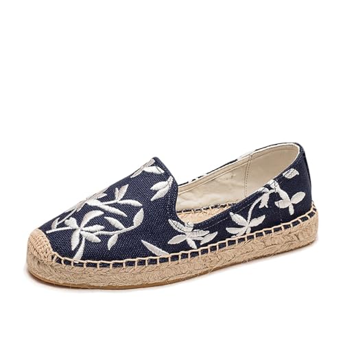 FANSU Espadrilles für Damen, Sommer Geflochten Leinen Stickerei Blumen Blätter Espadrilles Damen Casual Slip-on Canvas Schuhe, Atmungsaktiv & Bequem von FANSU