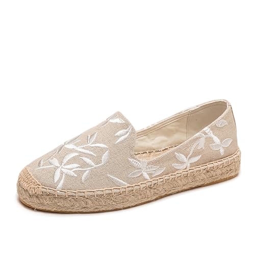 FANSU Espadrilles für Damen, Sommer Geflochten Leinen Stickerei Blumen Blätter Espadrilles Damen Casual Slip-on Canvas Schuhe, Atmungsaktiv & Bequem von FANSU