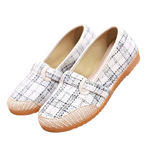 FANSU Espadrilles für Damen Flach, Espadrilles Damen Sommer EU 35-41 Bequeme Slip On Elegant Flache Sommerschuhe Leinenschuhe mit rutschfeste Sohle Canvas Sneaker (Weiß Gingham,35) von FANSU