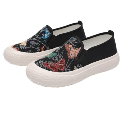 FANSU Espadrilles für Damen Flach, Schmetterling Stickereien Espadrilles Damen Sommer EU 35-42 Bequeme Atmungsaktiv Slip On Elegant Flache Sommerschuhe mit rutschfeste Sohle (Schwarz,36) von FANSU