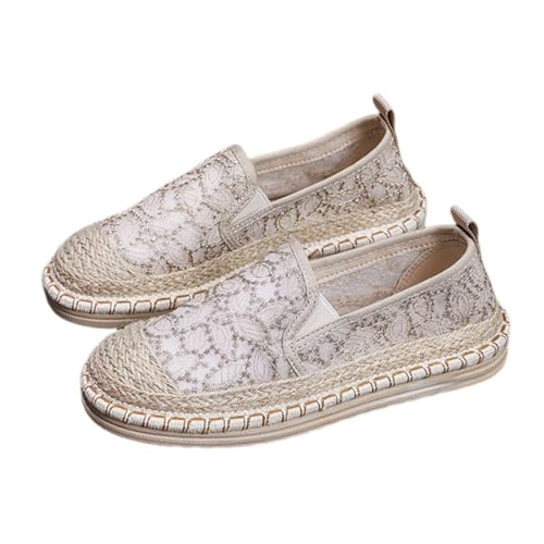FANSU Espadrilles für Damen Flach, Spitze Espadrilles Damen Sommer EU 35-40 Bequeme Slip On Elegant Flache Sommerschuhe Leinenschuhe mit rutschfeste Sohle Canvas Sneaker (Beige,36) von FANSU
