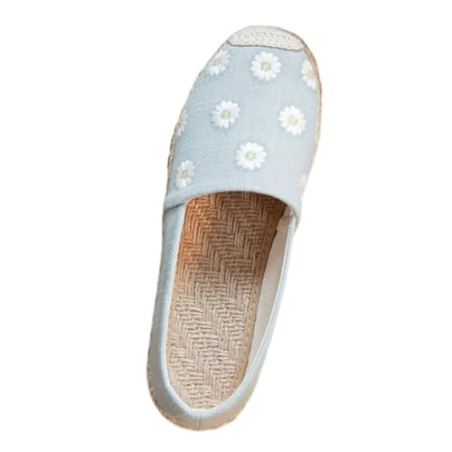 FANSU Espadrilles für Damen Flach, Stickerei Gänseblümchen Espadrilles Damen Sommer EU 35-40 Bequeme Slip On Elegant Flache Sommerschuhe Leinenschuhe mit rutschfeste Sohle (Blau,37) von FANSU
