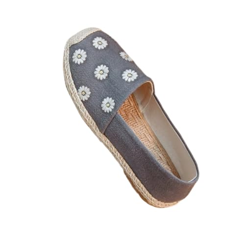 FANSU Espadrilles für Damen Flach, Stickerei Gänseblümchen Espadrilles Damen Sommer EU 35-40 Bequeme Slip On Elegant Flache Sommerschuhe Leinenschuhe mit rutschfeste Sohle (Dunkelgrau,35) von FANSU