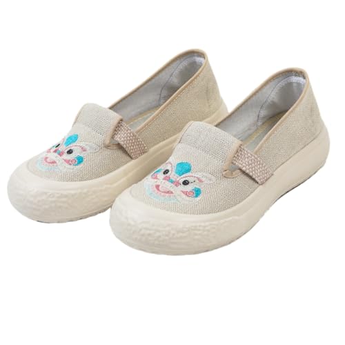 FANSU Espadrilles für Damen Flach, Stickereien Chinesisch Stil Espadrilles Damen Sommer EU 35-42 Bequeme Atmungsaktiv Slip On Elegant Flache Sommerschuhe mit rutschfeste Sohle (Beige,40) von FANSU