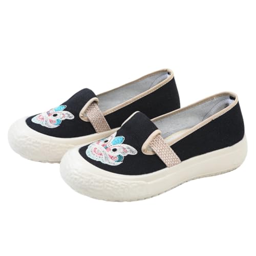 FANSU Espadrilles für Damen Flach, Stickereien Chinesisch Stil Espadrilles Damen Sommer EU 35-42 Bequeme Atmungsaktiv Slip On Elegant Flache Sommerschuhe mit rutschfeste Sohle (Schwarz,36) von FANSU