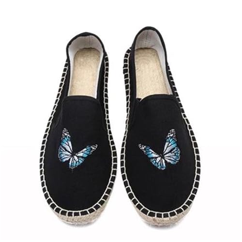 FANSU Espadrilles für Damen Stickerei, Sommer Geflochten Leinen Espadrilles Damen Casual Slip-on Canvas Schuhe, Atmungsaktiv & Bequem von FANSU