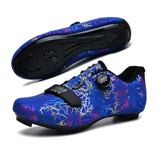 FANSU Fahrradschuhe Herren Damen, Rennradschuhe Fahrradschuhe Rennrad für Drinnen und Draußen, Schuhe Radschuhe mit Haken und Schlaufe & Drehbare Schnürsenkel (Blauer Blitz,38) von FANSU