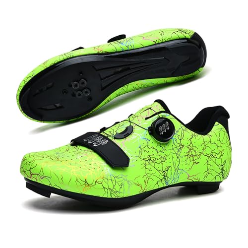 FANSU Fahrradschuhe Herren Damen, Rennradschuhe Fahrradschuhe Rennrad für Drinnen und Draußen, Schuhe Radschuhe mit Haken und Schlaufe & Drehbare Schnürsenkel (Grüner Blitz,37) von FANSU