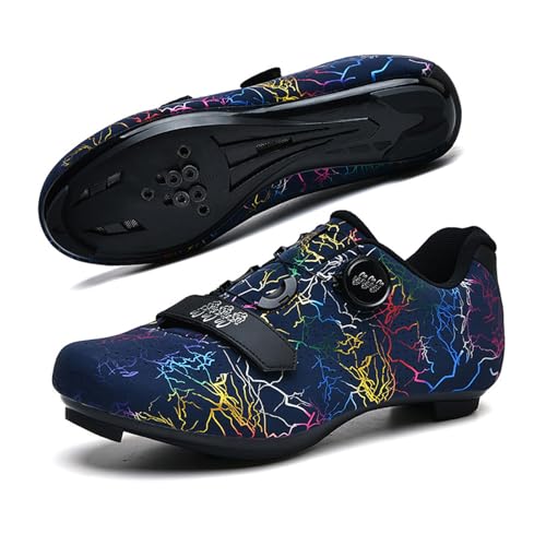 FANSU Fahrradschuhe Herren Damen, Rennradschuhe Fahrradschuhe Rennrad für Drinnen und Draußen, Schuhe Radschuhe mit Haken und Schlaufe & Drehbare Schnürsenkel (Marineblauer Blitz,42) von FANSU