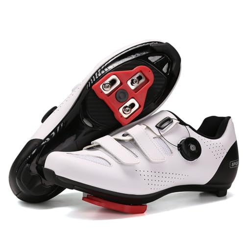 FANSU Fahrradschuhe Herren Damen, Rennradschuhe Fahrradschuhe Rennrad für Drinnen und Draußen, Schuhe Radschuhe mit Haken und Schlaufe & Drehbare Schnürsenkel (Weiß,42) von FANSU
