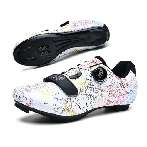 FANSU Fahrradschuhe Herren Damen, Rennradschuhe Fahrradschuhe Rennrad für Drinnen und Draußen, Schuhe Radschuhe mit Haken und Schlaufe & Drehbare Schnürsenkel (Weißer Blitz,39) von FANSU