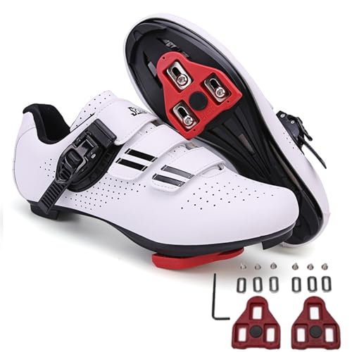 FANSU Fahrradschuhe Herren Damen, Schwarz & Weiß MTB Schuhe Abriebfester Rennradschuhe Fahrradschuhe, Synthetisches Leder Mountainbike Rennrad Schuhe Radschuhe mit Look Lock Tab von FANSU