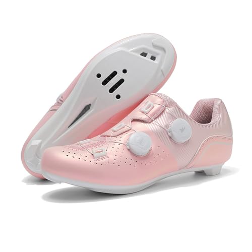 FANSU Fahrradschuhe für Herren Damen, Rennradschuhe Fahrradschuhe Rennrad für Drinnen und Draußen, Atmungsaktiv Schuhe Radschuhe mit Rotierenden Schnürsenkeln (Rosa,37) von FANSU