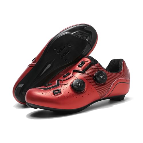 FANSU Fahrradschuhe für Herren Damen, Rennradschuhe Fahrradschuhe Rennrad für Drinnen und Draußen, Atmungsaktiv Schuhe Radschuhe mit Rotierenden Schnürsenkeln (Rot,37) von FANSU