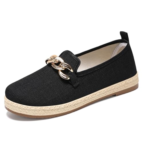 FANSU Gnade Espadrilles für Damen, Sommer Geflochten Leinen Espadrilles Damen Casual Slip-on Canvas Schuhe, Atmungsaktiv & Bequem von FANSU