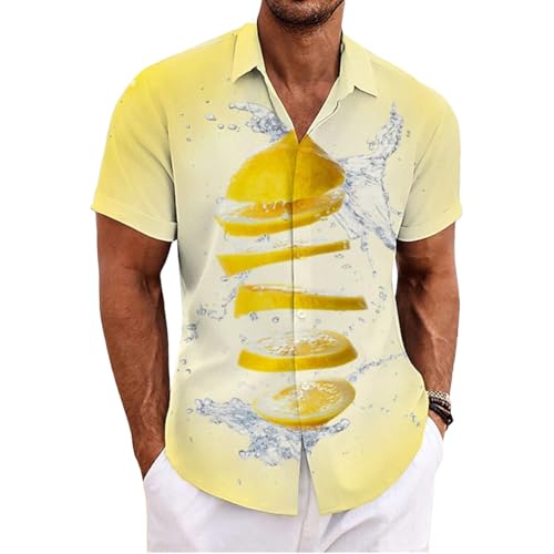 FANSU Hawaii Hemd Männer, Sommerhemden Herren Kurzarm M-3XL Hawaiihemd Regular Fit Freizeithemden Knopfleiste für Urlaub, Strand, Aloha-Shirt (YH – Zitrone,4XL) von FANSU