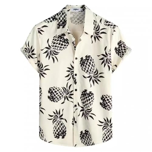 FANSU Hawaii Hemd Männer Herren Kurzarm, Große S-4XL Regular Fit Sommer Strandhemd Herren Hawaiihemd, Funky Blumen Hemd Knopfleiste Freizeithemden (Ananas,M) von FANSU