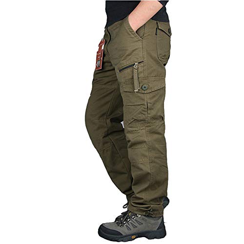 FANSU Herren Cargohose Taschen Lange Regular Fit Cargo Chino Hose, Baumwolle Outdoor Hose Männer mit Taschen Ranger Hose Arbeitshose Trackpants (Dunkles Khaki,XXXL) von FANSU