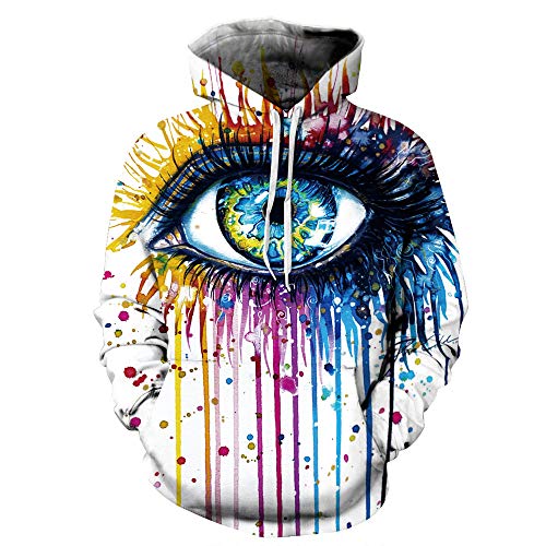 FANSU Herren Damen Kapuzenpullover 3D Hoodie,Bunt Pigment Regenbogen Druck Unisex Freizeit Creative Sweatshirt Pullover Langarm Paare Hoodies mit Tasche (L/XL,Große Augen) von FANSU