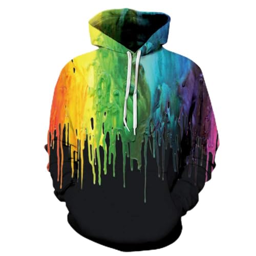 FANSU Herren Damen Kapuzenpullover 3D Hoodie,Bunt Pigment Regenbogen Druck Unisex Freizeit Creative Sweatshirt Pullover Langarm Paare Hoodies mit Tasche (L/XL,Pigmentschwarz) von FANSU