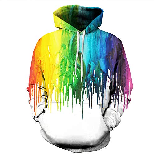 FANSU Herren Damen Kapuzenpullover 3D Hoodie,Bunt Pigment Regenbogen Druck Unisex Freizeit Creative Sweatshirt Pullover Langarm Paare Hoodies mit Tasche (L/XL,Pigmentweiß) von FANSU