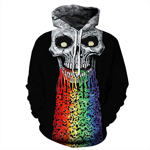 FANSU Herren Damen Kapuzenpullover 3D Hoodie,Bunt Pigment Regenbogen Druck Unisex Freizeit Creative Sweatshirt Pullover Langarm Paare Hoodies mit Tasche (L/XL,Schädel) von FANSU