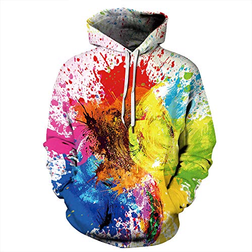 FANSU Herren Damen Kapuzenpullover 3D Hoodie,Bunt Pigment Regenbogen Druck Unisex Freizeit Creative Sweatshirt Pullover Langarm Paare Hoodies mit Tasche (S/M,Tinte Spritzen) von FANSU