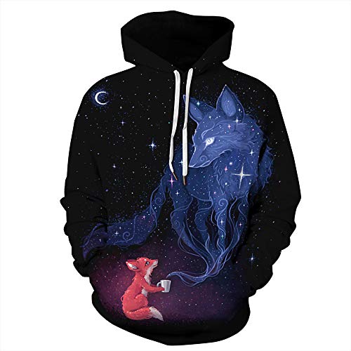 FANSU Herren Damen Kapuzenpullover 3D Hoodie,Creative Sternenhimmel Einhorn Tier Druck Unisex Freizeit Sweatshirt Pullover Langarm Paare Hoodies mit Tasche (L/XL,Star Fox) von FANSU