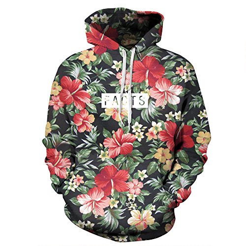 FANSU Herren Damen Kapuzenpullover 3D Hoodie,Kreative Mode Beliebte Marihuana-Blatt Druck Unisex Freizeit Sweatshirt Pullover Langarm Paare Hoodies mit Tasche (S/M,Blumen) von FANSU
