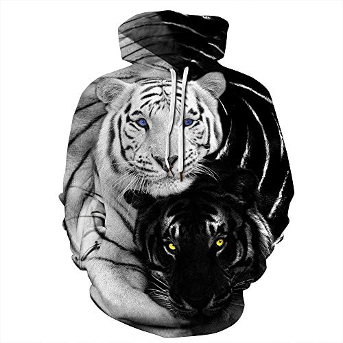 FANSU Herren Damen Kapuzenpullover 3D Hoodie,Unisex Freizeit Kreative Mode Löwe Tiger Druck Sweatshirt Pullover Langarm Paare Hoodies mit Tasche (S/M,Tai Chi Löwe) von FANSU
