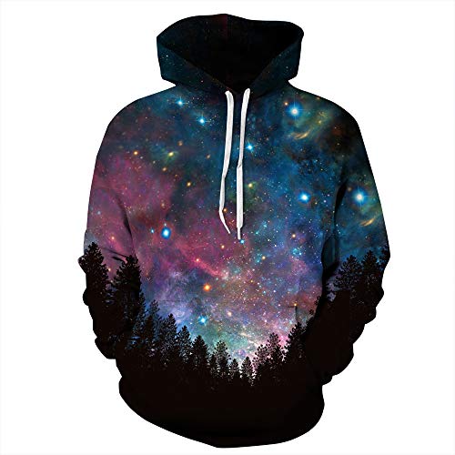 FANSU Herren Damen Kapuzenpullover 3D Hoodie,Unisex Freizeit Mode Sternenhimmel Galaxy Druck Sweatshirt Pullover Langarm Paare Hoodies mit Tasche (L/XL,Der Wald) von FANSU