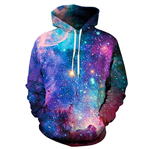 FANSU Herren Damen Kapuzenpullover 3D Hoodie,Unisex Freizeit Mode Sternenhimmel Galaxy Druck Sweatshirt Pullover Langarm Paare Hoodies mit Tasche (L/XL,Lila) von FANSU