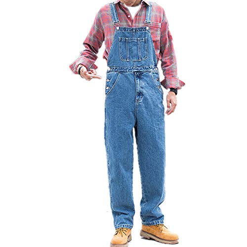 FANSU Herren Jeans Latzhose Overall, Arbeitshosen Lange Jeanshose Retro Denim Arbeitslatzhose Jumpsuit Destroyed Ripped Multifunktion Hose Arbeitskleidung (Hellblau,2XL) von FANSU